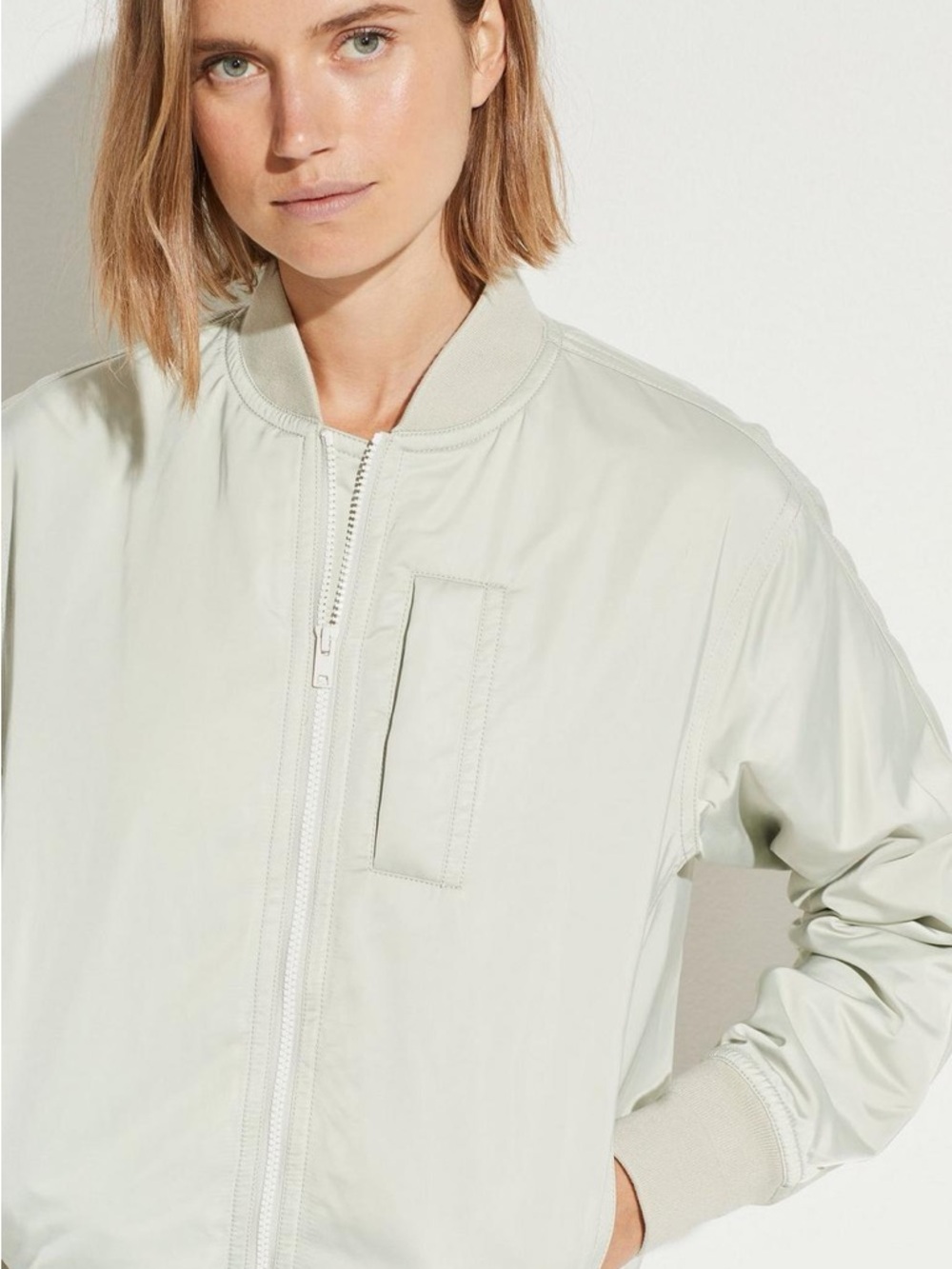 Vince Rib Trim Bomber Jacket in Aloe